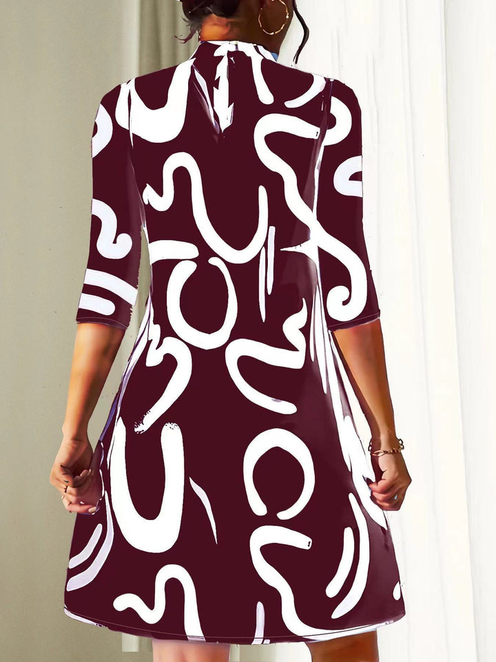 Arabella | Women's Modern Abstract Print Mock Neck Dress