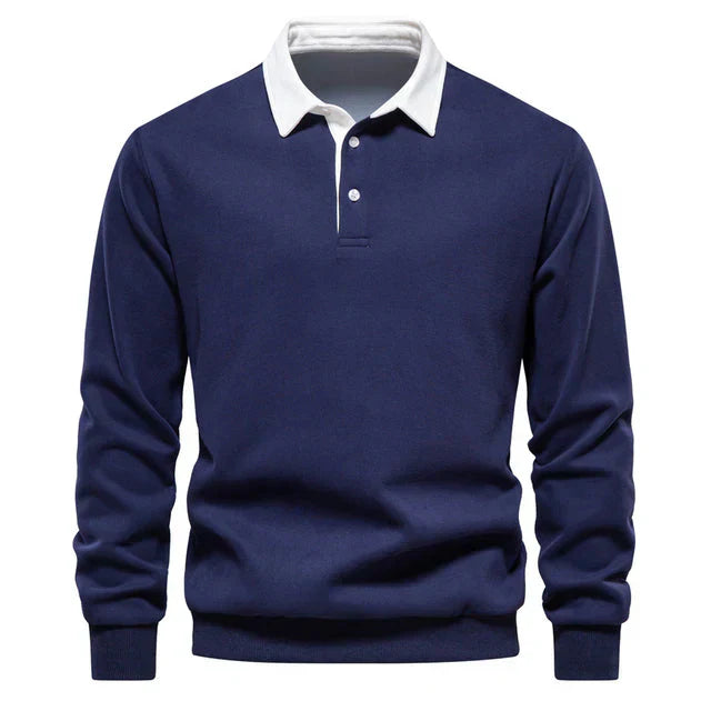 Gabriel | Men's Stylish Contrast Collar Long Sleeves Polo Shirt