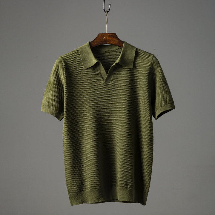 Darwin | Men’s Knitted V-Neck Johnny Collar Polo Shirt