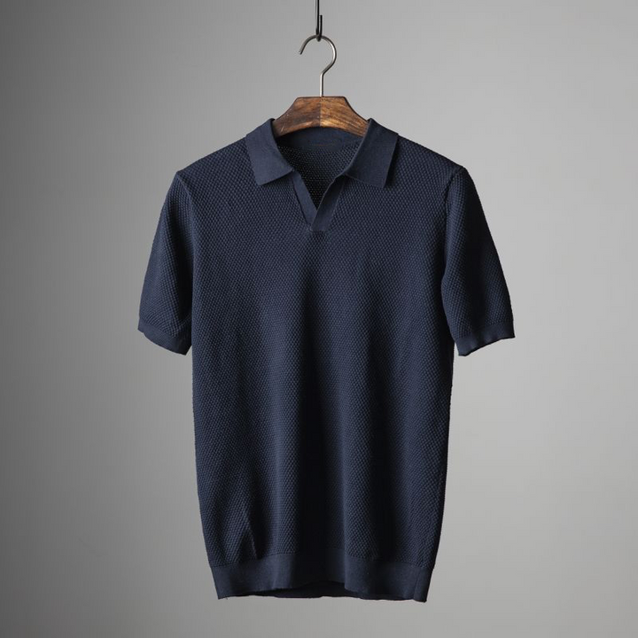 Darwin | Men’s Knitted V-Neck Johnny Collar Polo Shirt