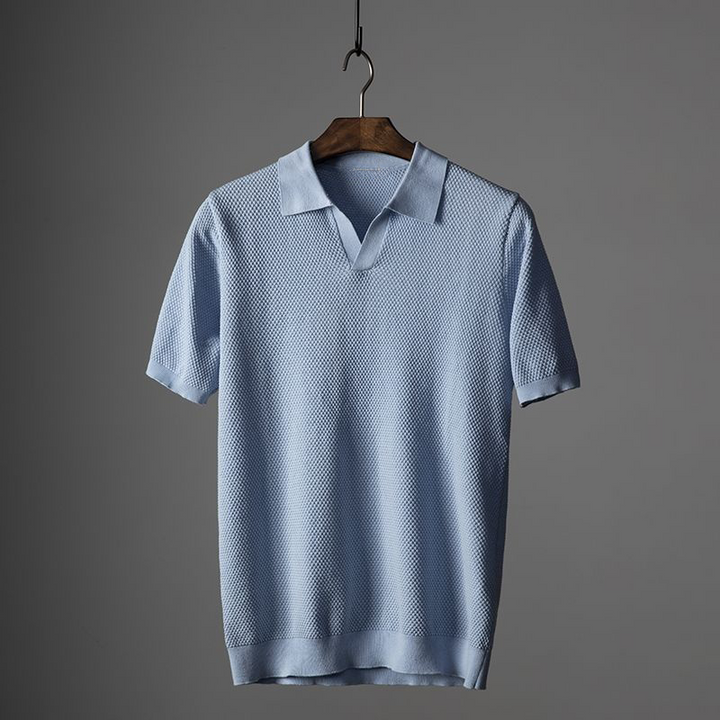 Darwin | Men’s Knitted V-Neck Johnny Collar Polo Shirt