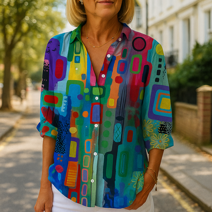Ariana | Women's Abstract Geometric Print Button Front Blouse