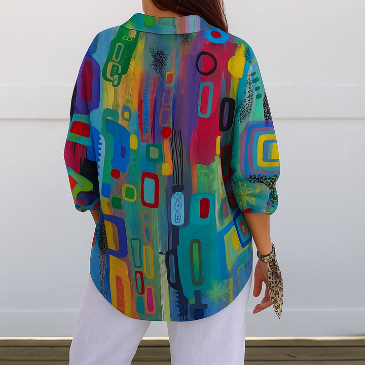 Ariana | Women's Abstract Geometric Print Button Front Blouse