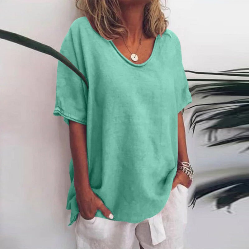 Corinne | Women's Relaxed V-Neck Elbow-Sleeve Blouse