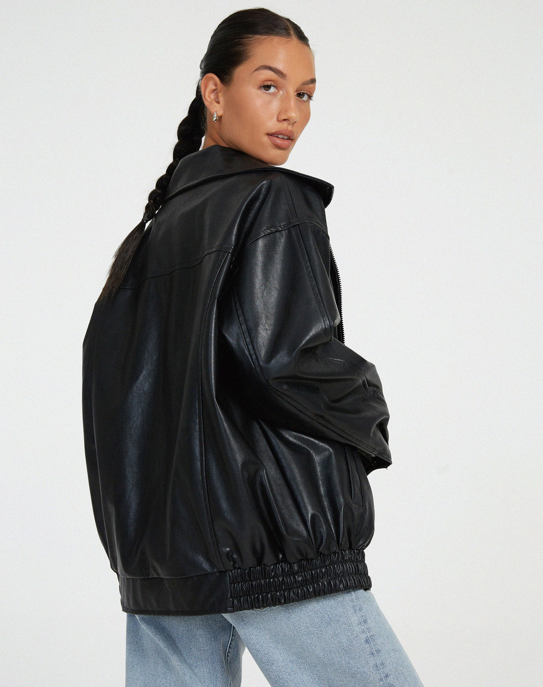 Juno | Women's Baggy Faux Leather Bomber Jacket