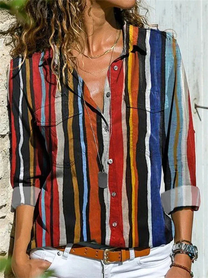 Candice | Women's Loose Fit Retro Print Long Sleeve Blouse