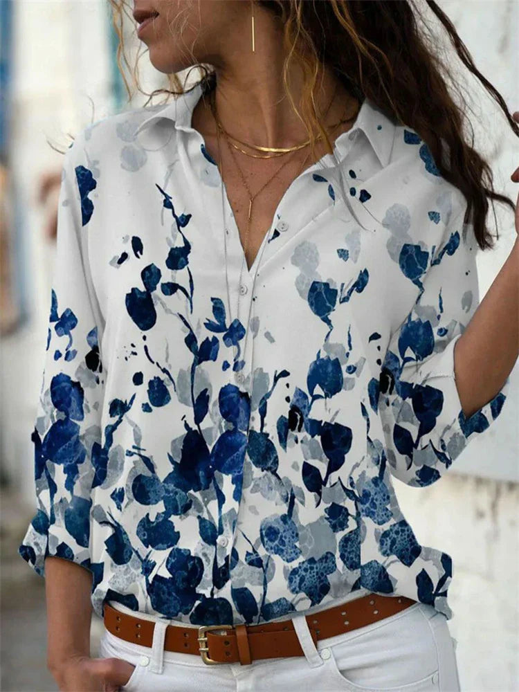 Candice | Women's Loose Fit Retro Print Long Sleeve Blouse