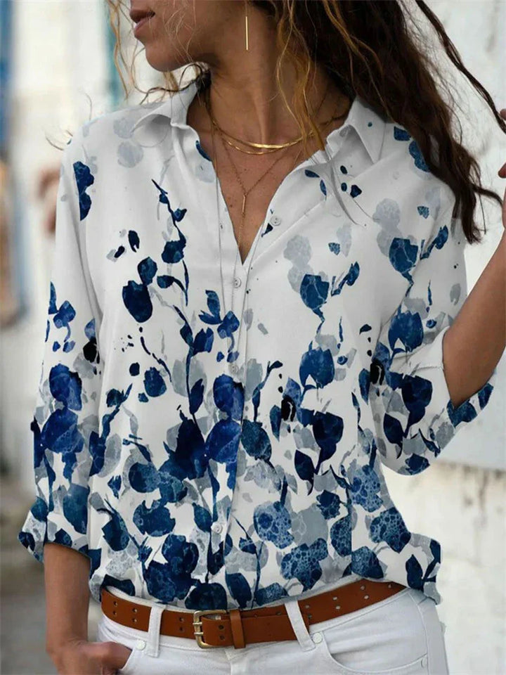 Candice | Women's Loose Fit Retro Print Long Sleeve Blouse