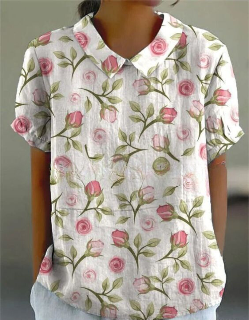 Liana | Women's Vintage Floral Linen Blouse
