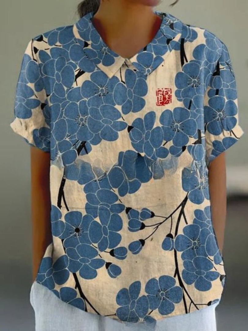 Liana | Women's Vintage Floral Linen Blouse