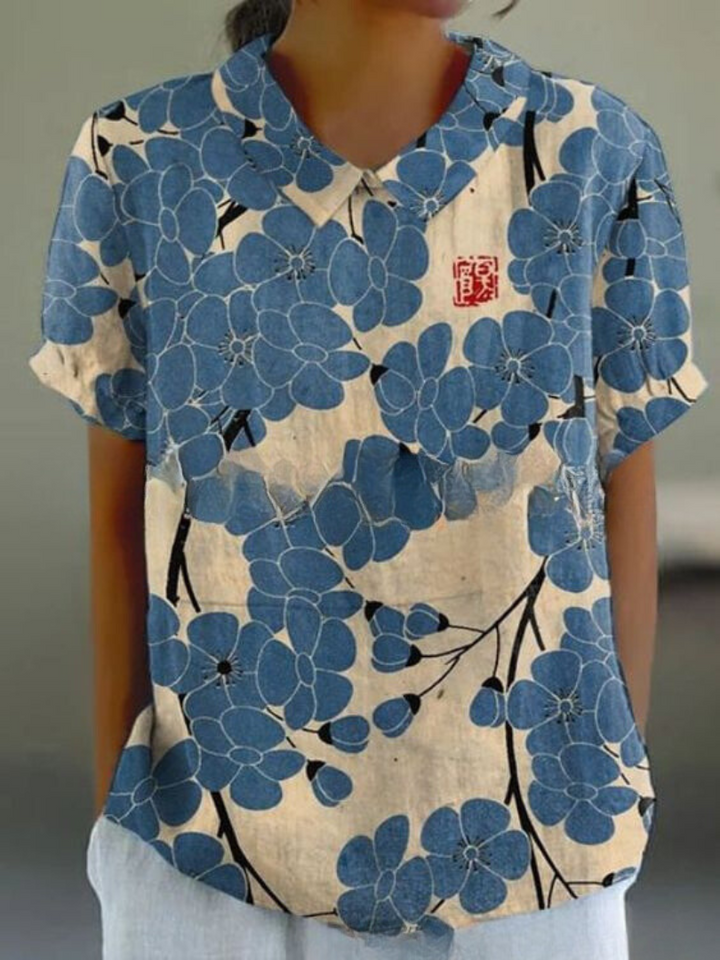 Liana | Women's Vintage Floral Linen Blouse