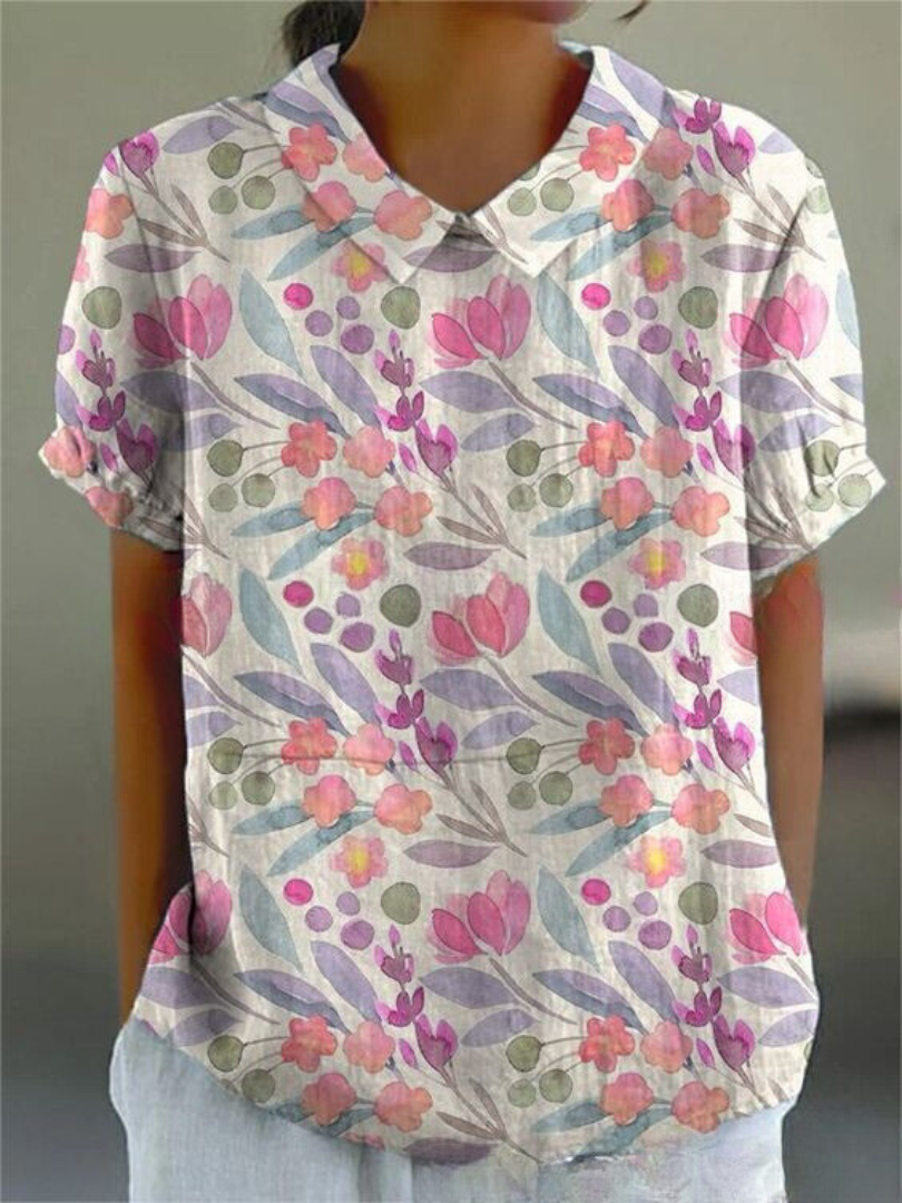 Liana | Women's Vintage Floral Linen Blouse