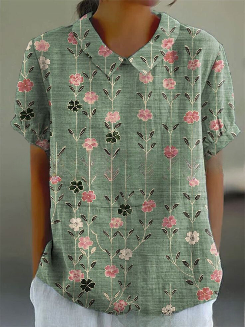 Liana | Women's Vintage Floral Linen Blouse