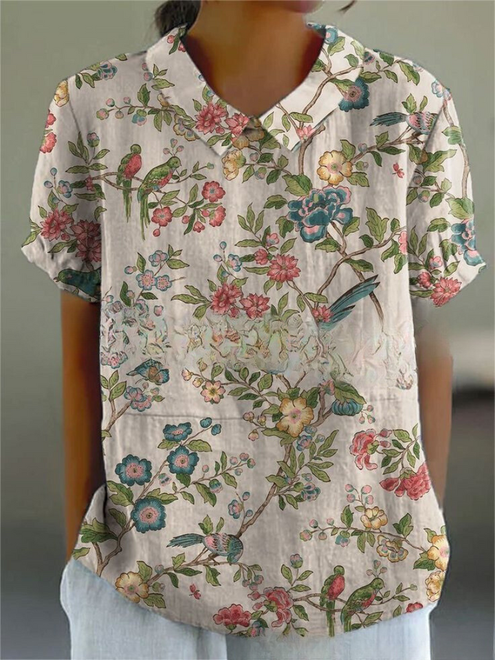 Liana | Women's Vintage Floral Linen Blouse