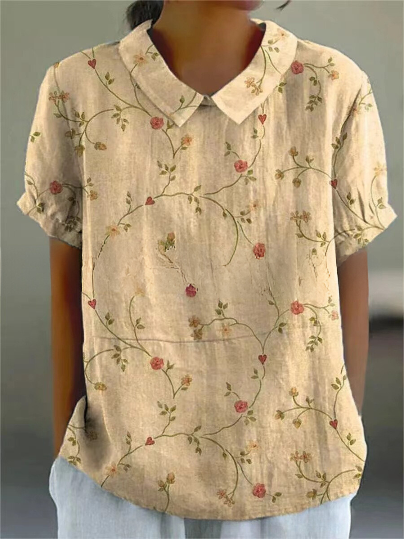 Liana | Women's Vintage Floral Linen Blouse