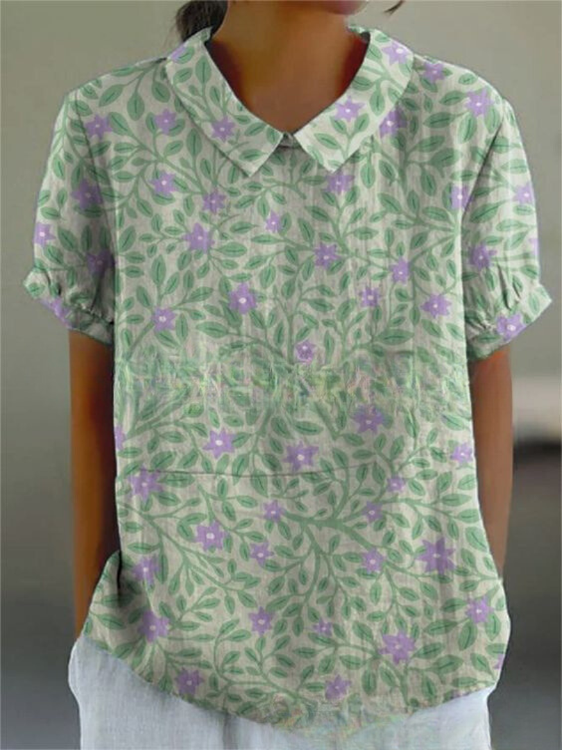Liana | Women's Vintage Floral Linen Blouse