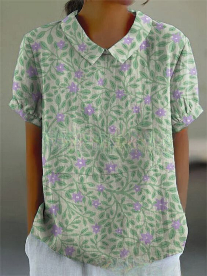 Liana | Women's Vintage Floral Linen Blouse