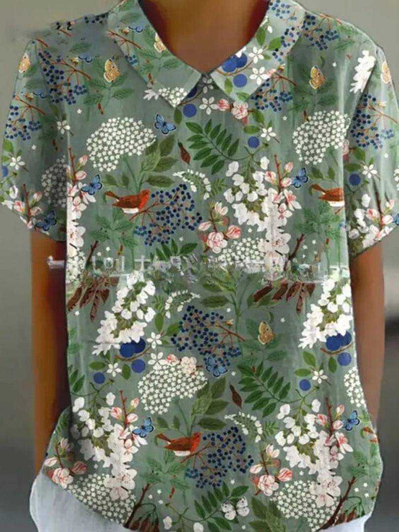 Liana | Women's Vintage Floral Linen Blouse