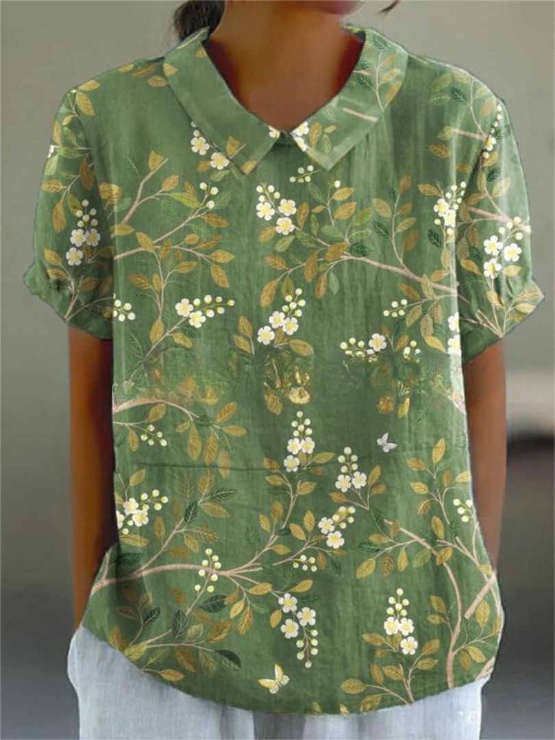 Liana | Women's Vintage Floral Linen Blouse