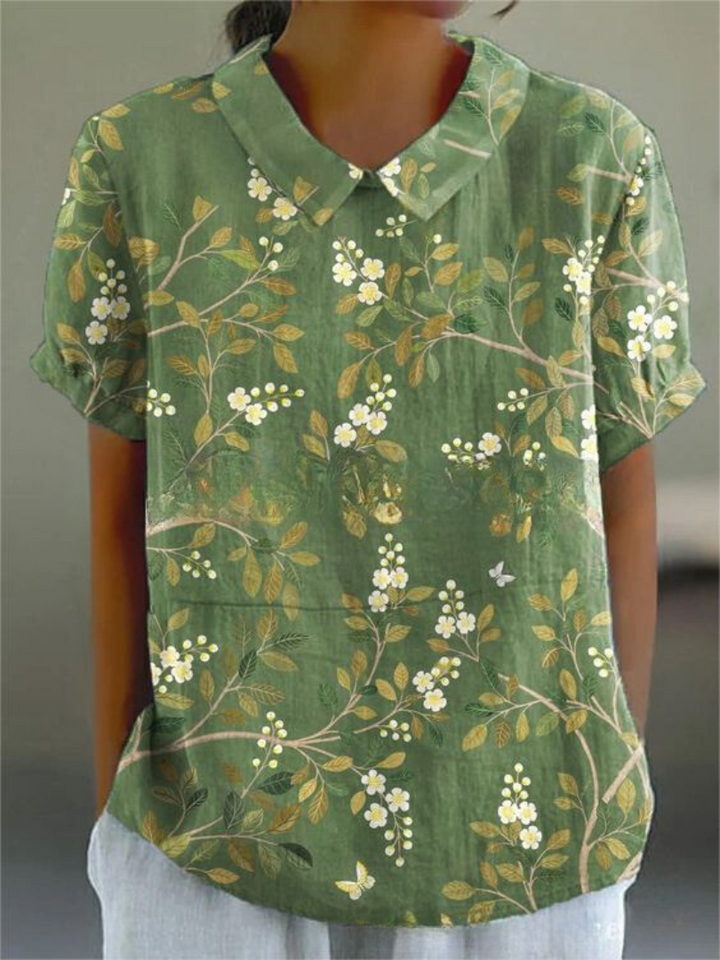 Liana | Women's Vintage Floral Linen Blouse