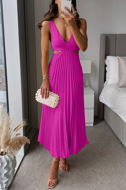 Bridget | Women's Satin V Neck Midi Dress with Side Cutouts