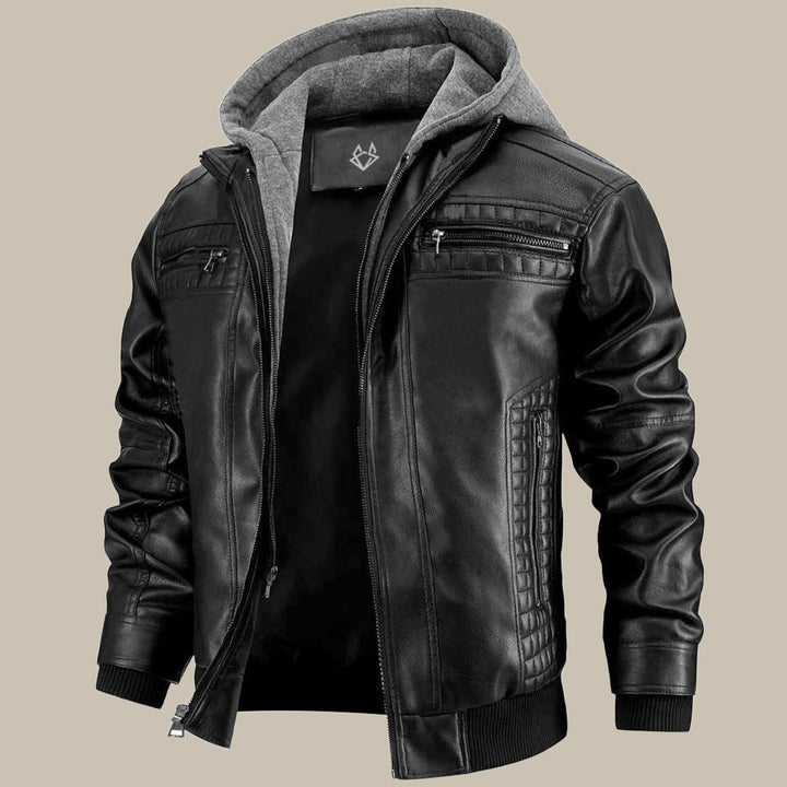 Xander | Men's Hooded Leather Bomber Jacket