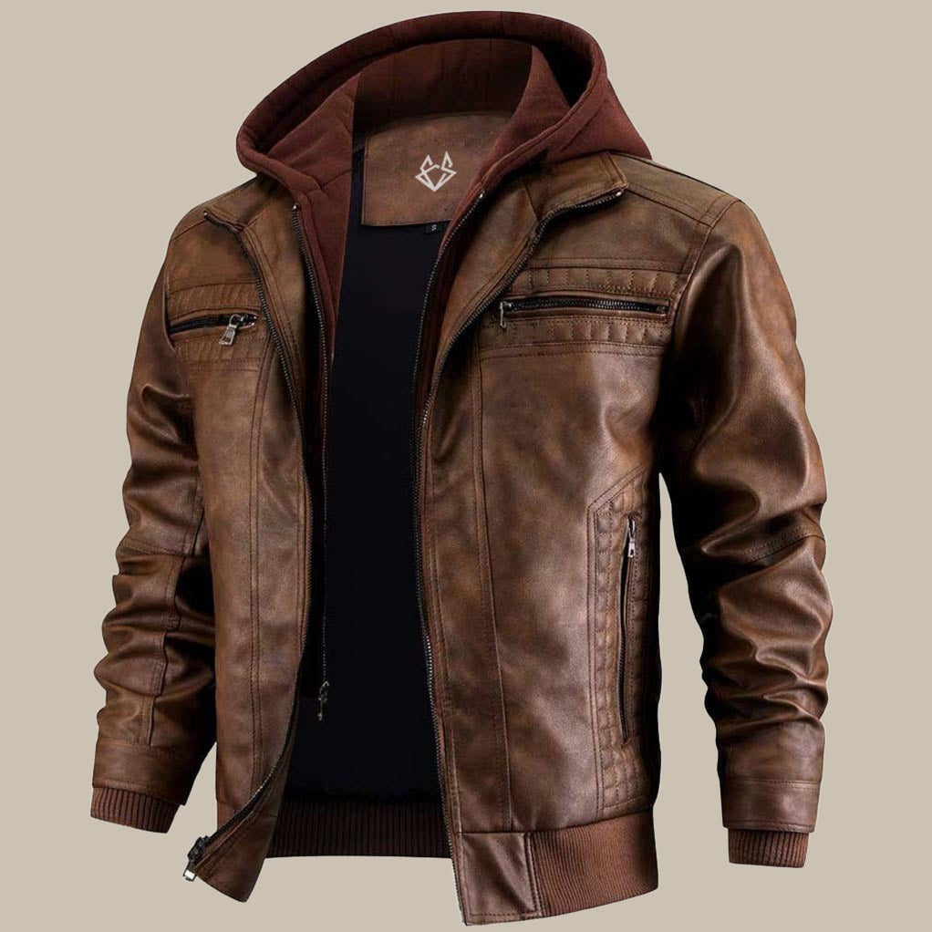 Xander | Men's Hooded Leather Bomber Jacket