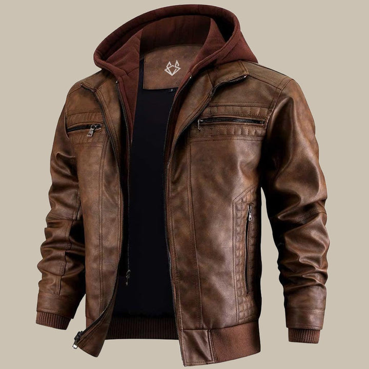 Xander | Men's Hooded Leather Bomber Jacket