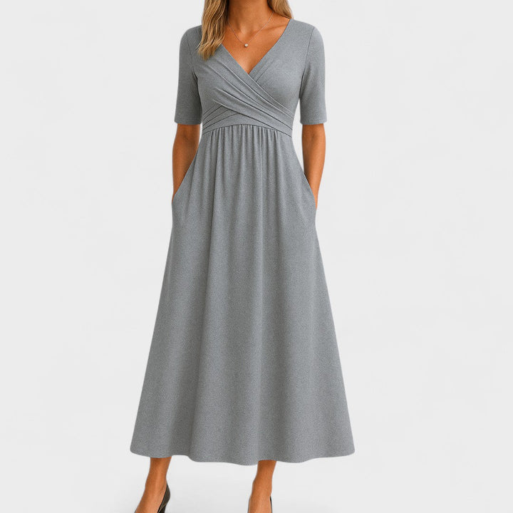 Luna | Women's V-Neck Crossover Waist Midi Dress