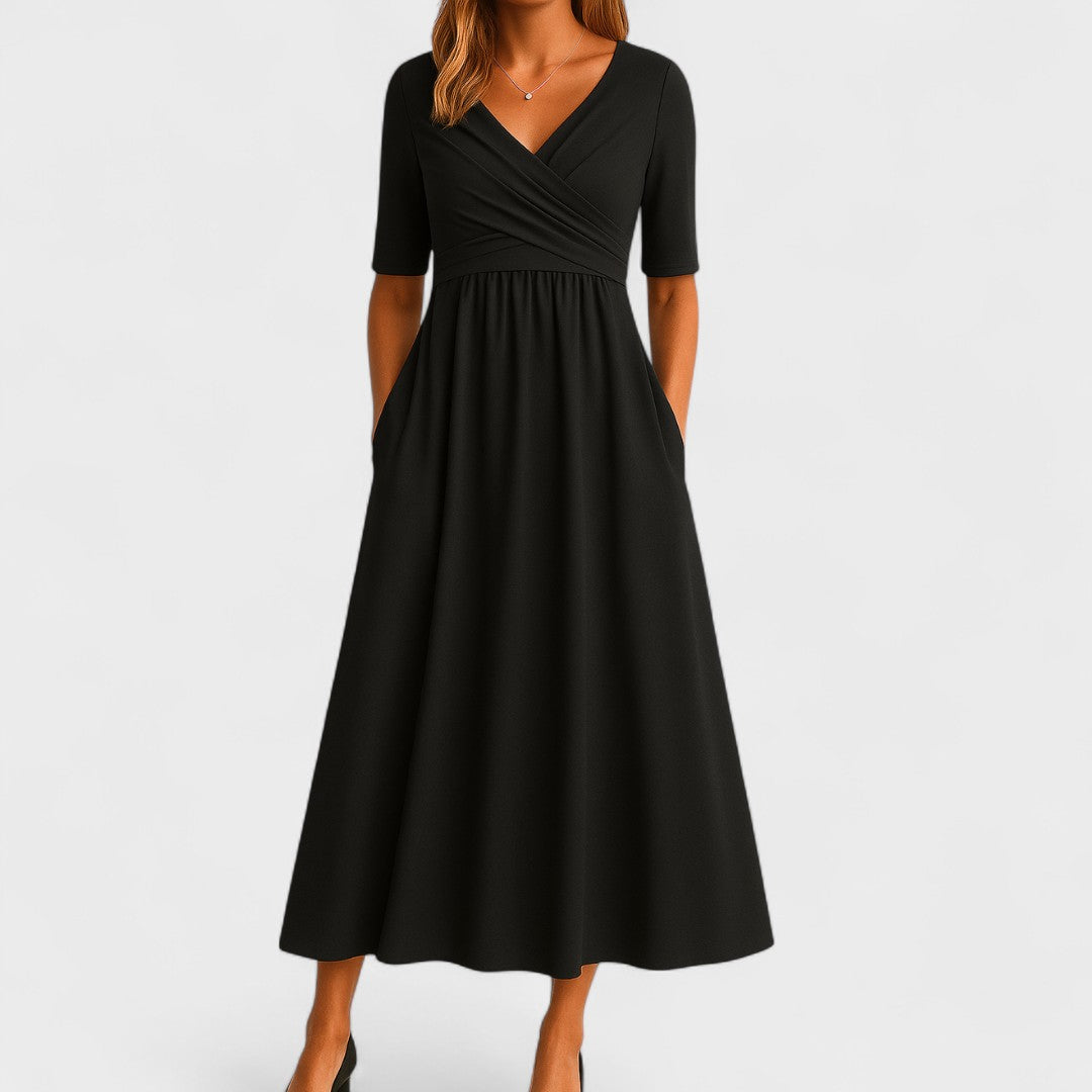 Luna | Women's V-Neck Crossover Waist Midi Dress
