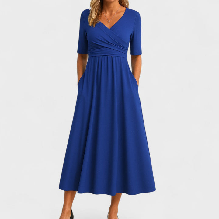 Luna | Women's V-Neck Crossover Waist Midi Dress