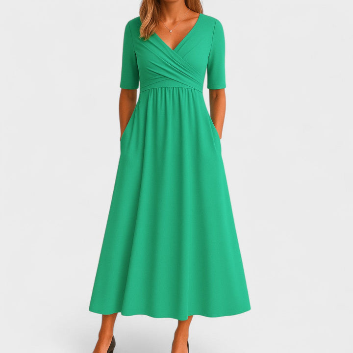 Luna | Women's V-Neck Crossover Waist Midi Dress