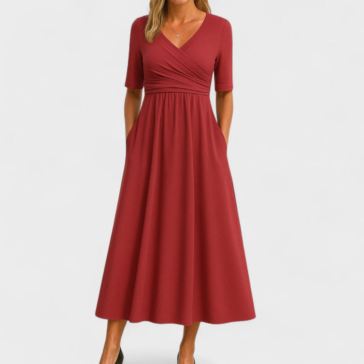 Luna | Women's V-Neck Crossover Waist Midi Dress