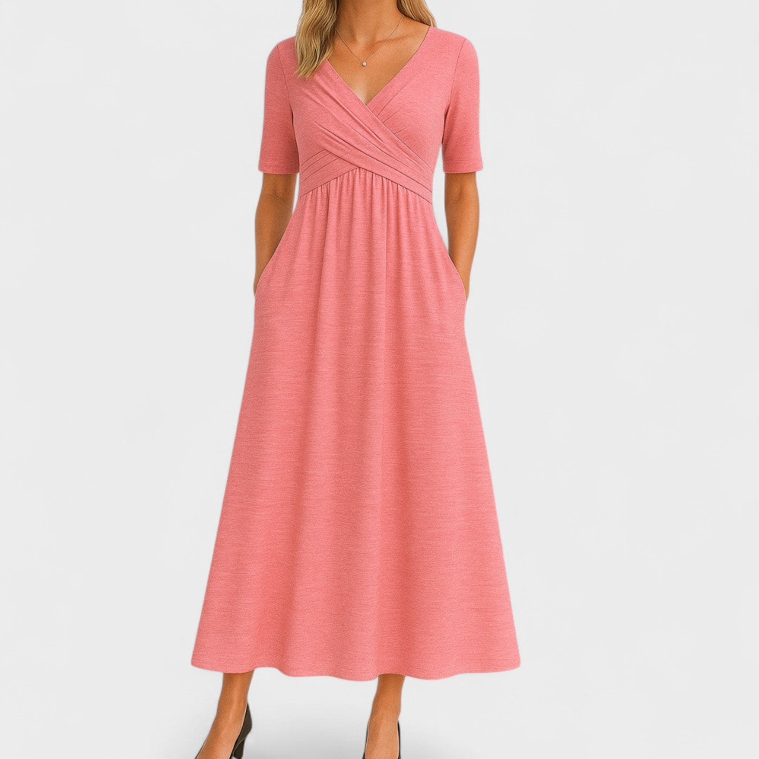 Luna | Women's V-Neck Crossover Waist Midi Dress