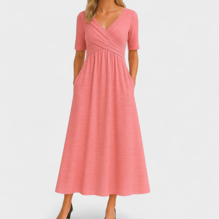 Luna | Women's V-Neck Crossover Waist Midi Dress