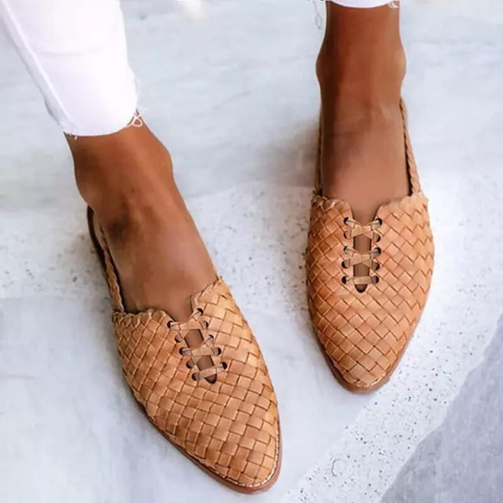 Paige | Women's Woven Lace-Up Pointed Toe Mule Flats