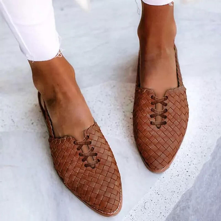 Paige | Women's Woven Lace-Up Pointed Toe Mule Flats
