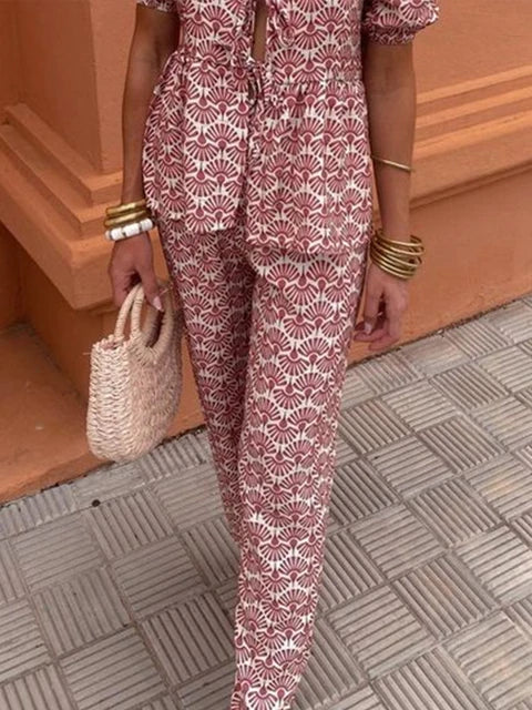 Cordelia | Women's Printed Puff Sleeve Top and Trousers Set