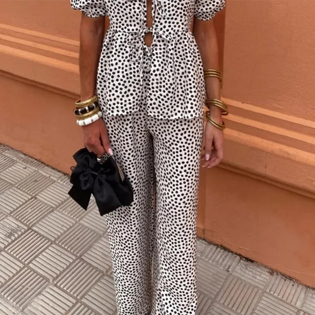 Cordelia | Women's Printed Puff Sleeve Top and Trousers Set