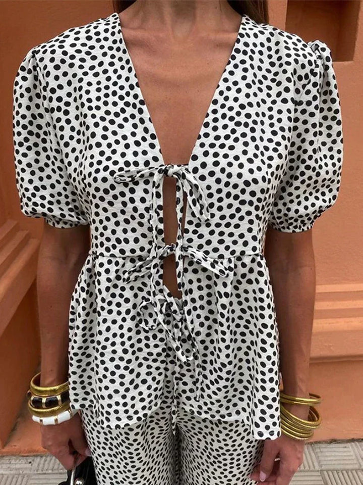 Cordelia | Women's Printed Puff Sleeve Top and Trousers Set
