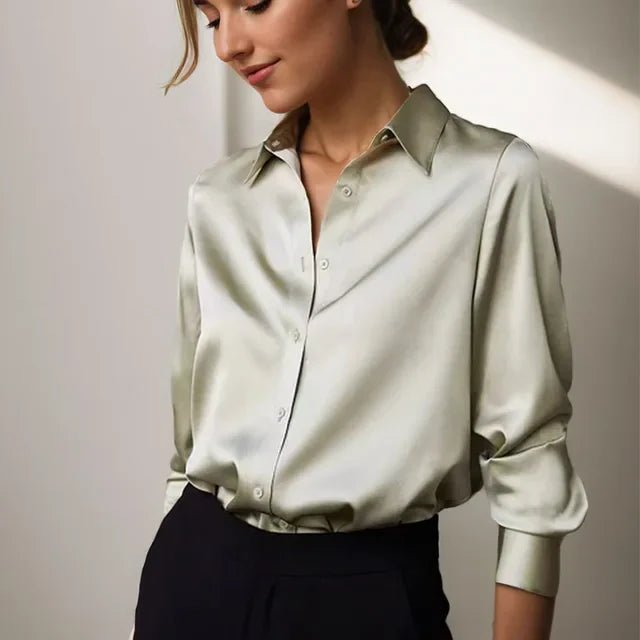 Natasha | Women's Elegant Satin Button-Down Blouse