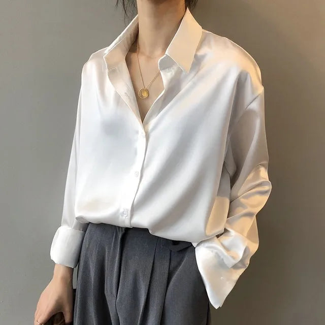 Juliet | Women's Elegant Long Sleeves Button Down Satin Blouse