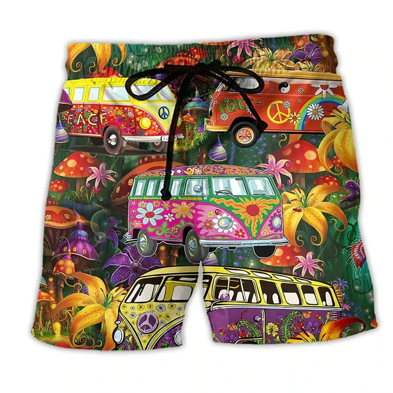 Wade | Men's 3D Print Camper Van Psychedelic Beach Shorts