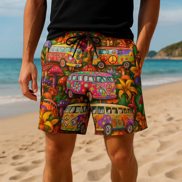 Wade | Men's 3D Print Camper Van Psychedelic Beach Shorts