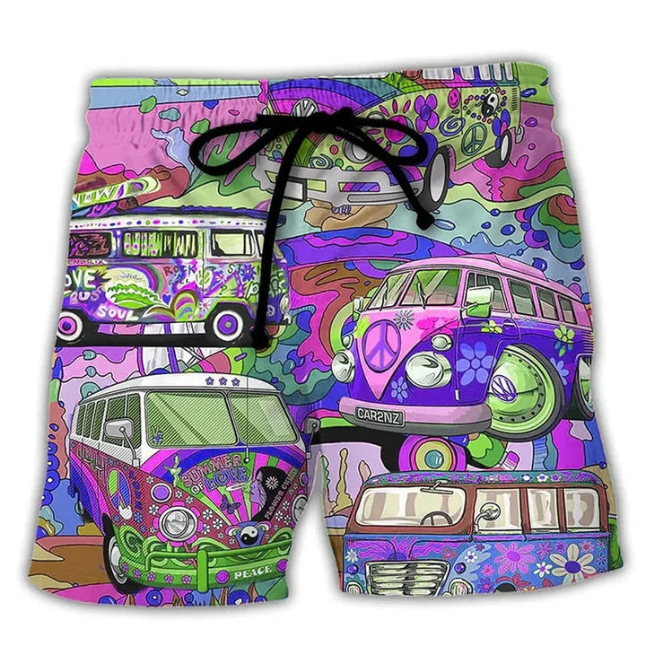Wade | Men's 3D Print Camper Van Psychedelic Beach Shorts