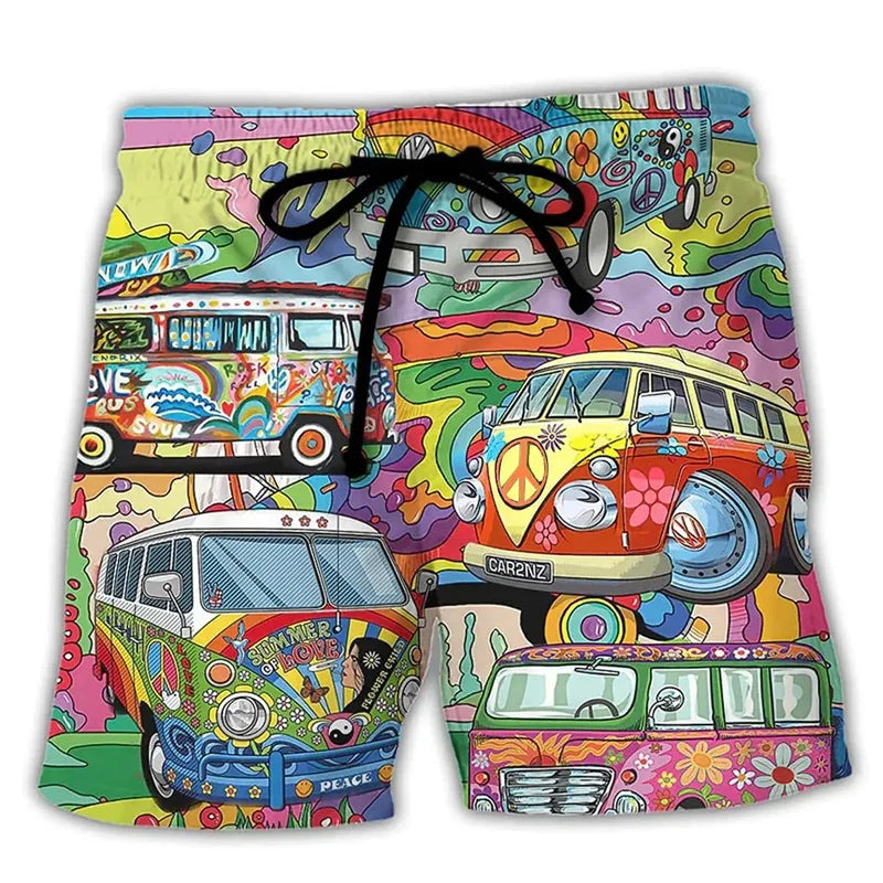 Wade | Men's 3D Print Camper Van Psychedelic Beach Shorts