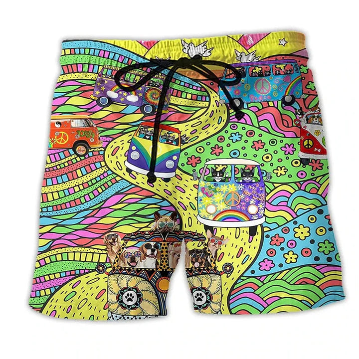 Wade | Men's 3D Print Camper Van Psychedelic Beach Shorts