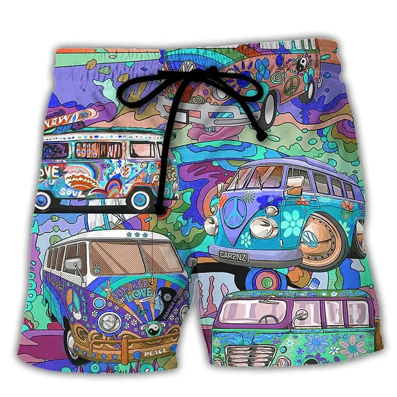 Wade | Men's 3D Print Camper Van Psychedelic Beach Shorts