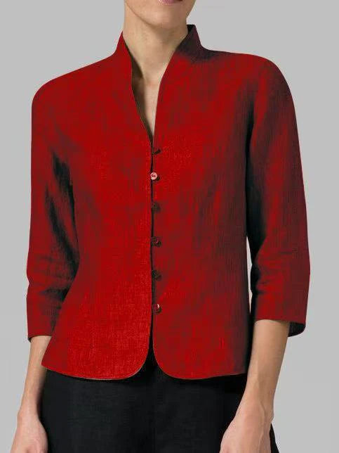 Blythe | Women's Chic Mandarin Collar Linen Blouse