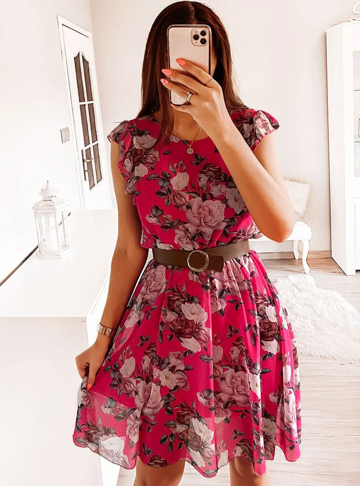 Viola | Women's Flutter Sleeve Floral Print Tiered Midi Dress